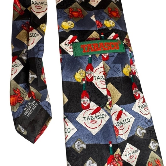 Tabasco 100% Silk novelty tie men’s necktie lobster crawfish crabs seafood boil - Picture 3 of 7